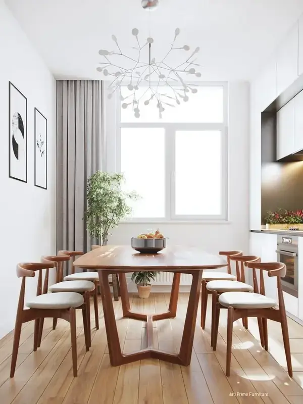Set Meja Makan 6 Kursi Jati Minimalis Modern, Set Meja Makan Top Kayu Jati